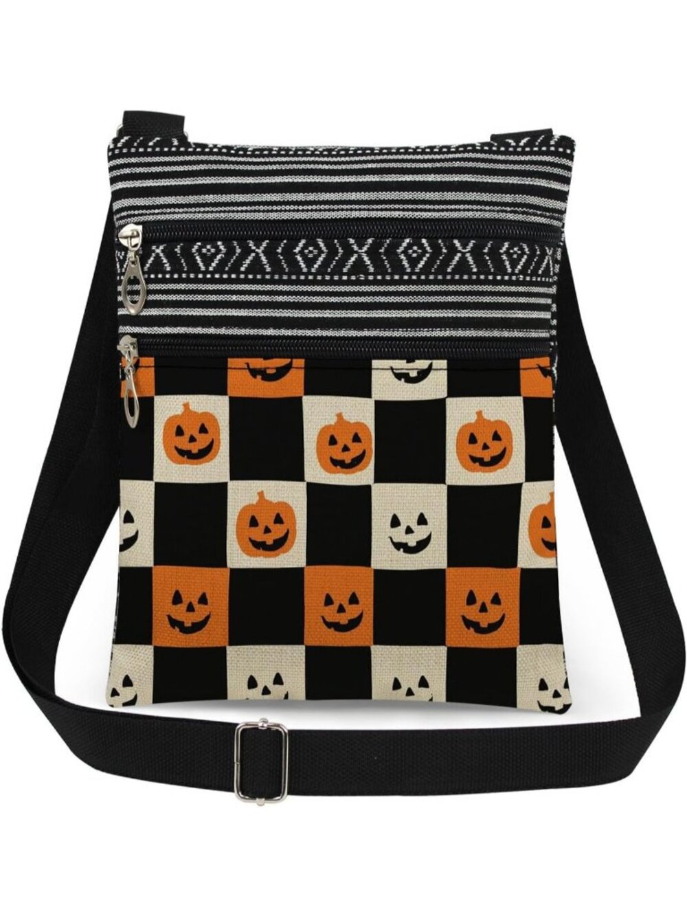 Women's Cream Halloween Pumpkin Witch Ghost Skull Purse Crossbody Handbag Bag
